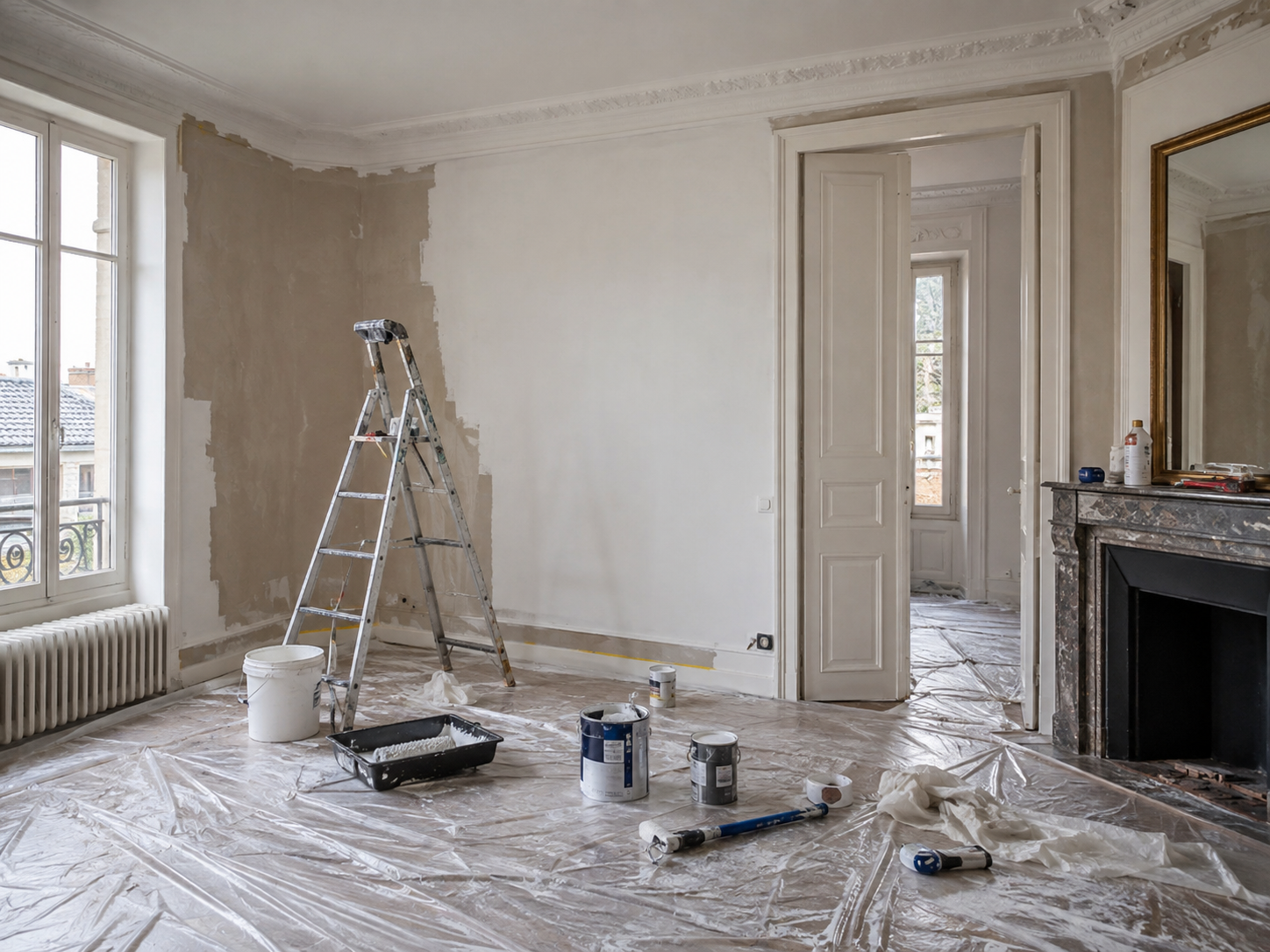 Chantier de rénovation intérieure d'un salon